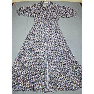Natural Life Floral Button-Down Maxi Dress M Boho Cottagecore Blue Pink
